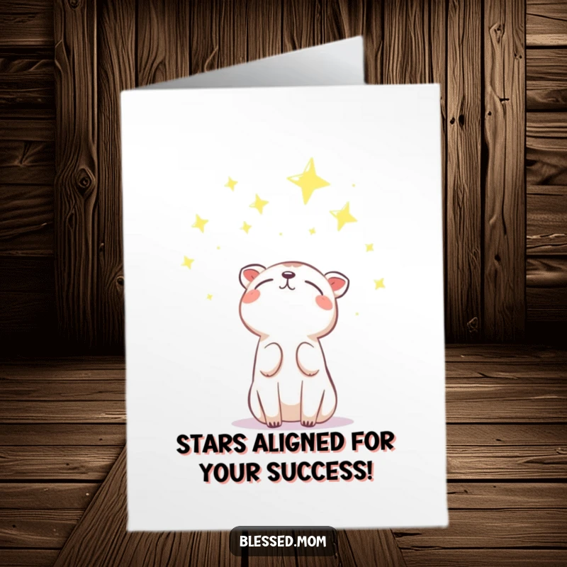 Funny Free Printable Congratulations Card with an animal looking gratefully towards glowing stars.