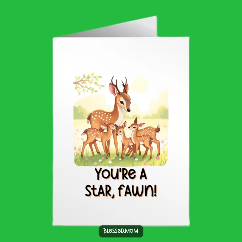 Free Printable Gentle Deer Mom Congrats Card - Fawns in Meadow Downloadable Gift