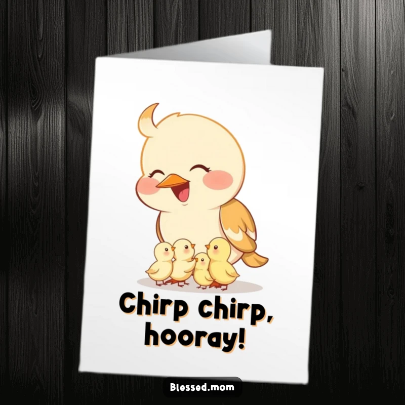 Funny Free Printable mama bird feeding chicks, celebrating success with a congratulations card, nurturing and sweet.