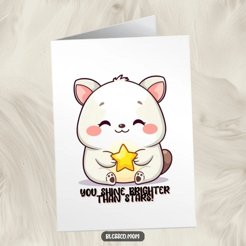 Funny Free Printable Congratulations Card: Serene animal holding glowing star, celebrating success, calm expression, downloadable art.