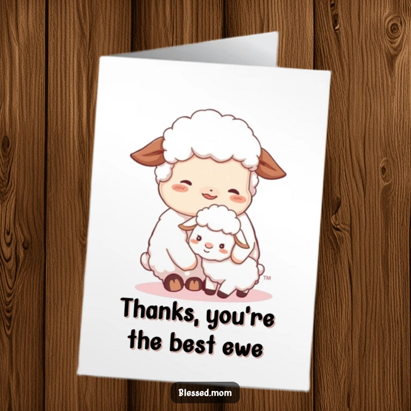 Cute Free Printable Thank You Card: Contented sheep mom nuzzles her fluffy lamb, conveying heartfelt thanks.