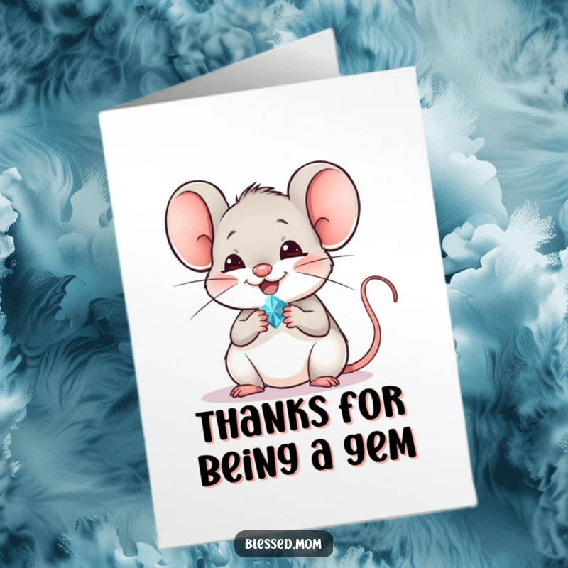 Funny Free Printable Thank You Card: A smiling mouse extending a tiny, sparkling jewel as a token of sincere thanks.
