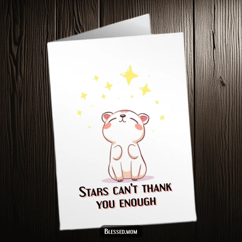 Funny Free Printable Thank You Card with an animal looking up with hopeful gratitude towards shining stars.
