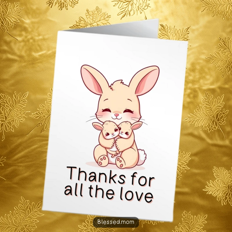 Funny Free Printable Thank You Card: Bunny Mom Holding Tiny Baby Bunny in a Loving Embrace to Show Gratitude