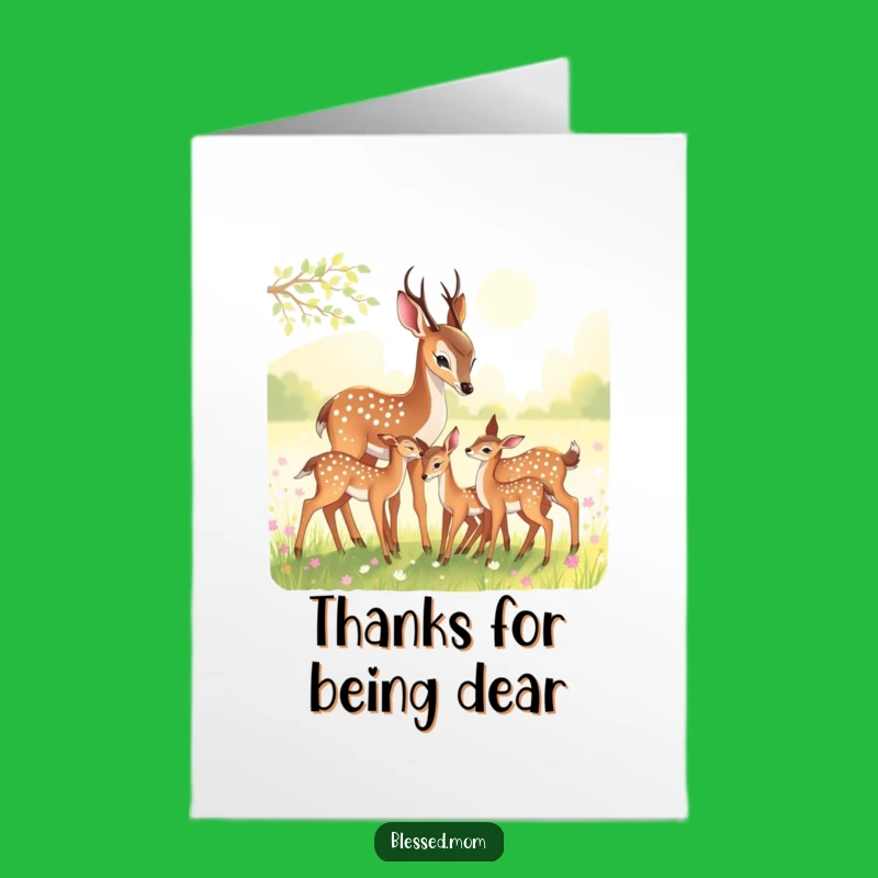 Free Printable Gentle Deer Mom Thank You Card - Fawns in Meadow Downloadable Gift