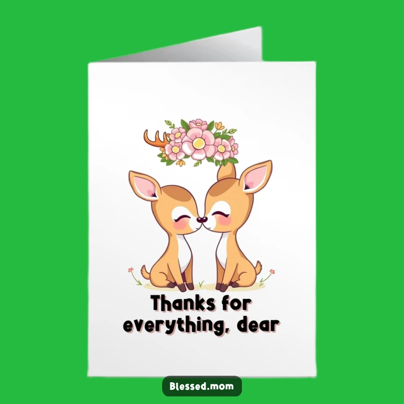 Free Printable Deer Thank You Card: Sweet Mom & Flower Crown Gratitude Downloadable