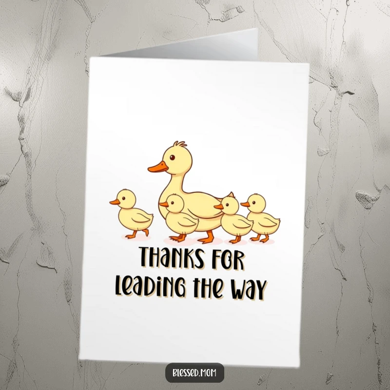Funny Free Printable Thank You Card: A mother duck leads her ducklings in a perfectly straight, single-file procession.