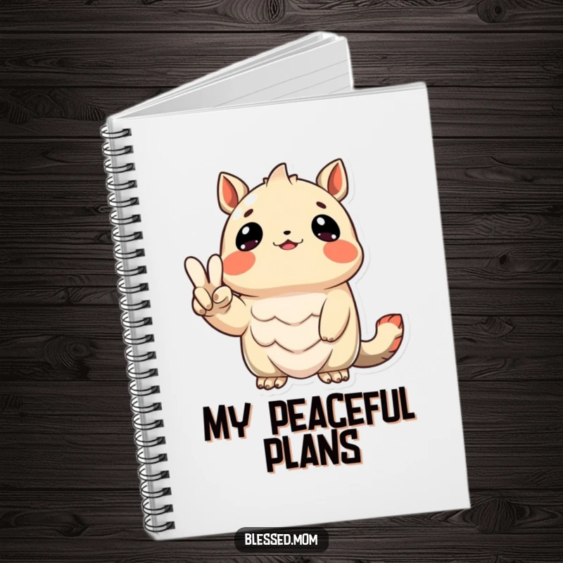 Funny Notebook with a grateful creature holding a peace sign, perfect for journaling and expressing gratitude.