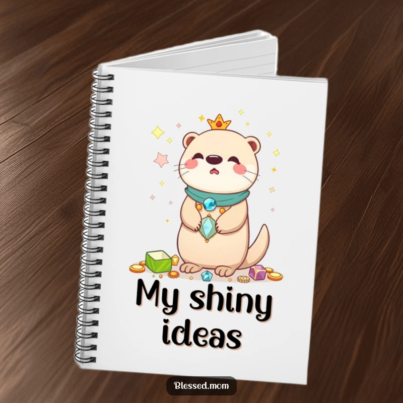 Funny Kawaii Otter Mom Notebook: Cute otter mom balancing shiny treasures, ideal for journaling and jotting down sparkling ideas.