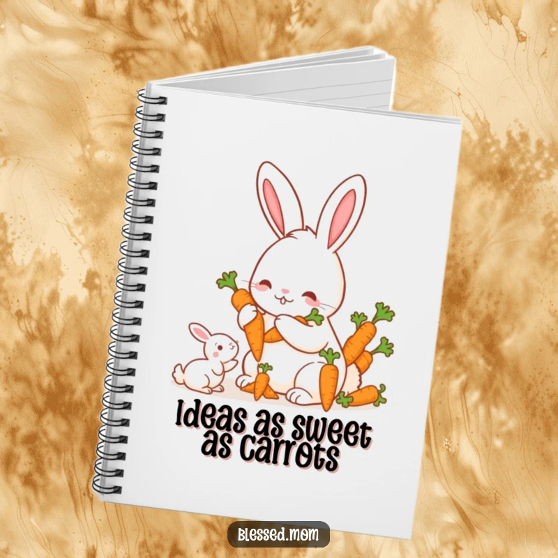 Funny Mama Rabbit Carrots Notebook, a cute mother rabbit offering a bunch of carrots to her offspring, perfect for journaling, excellent funny gift.