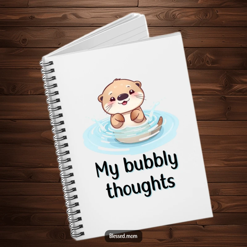 Funny otter mom notebook, a playful mama otter splashing in a sparkling pool. Ideal for journaling and note-taking.
