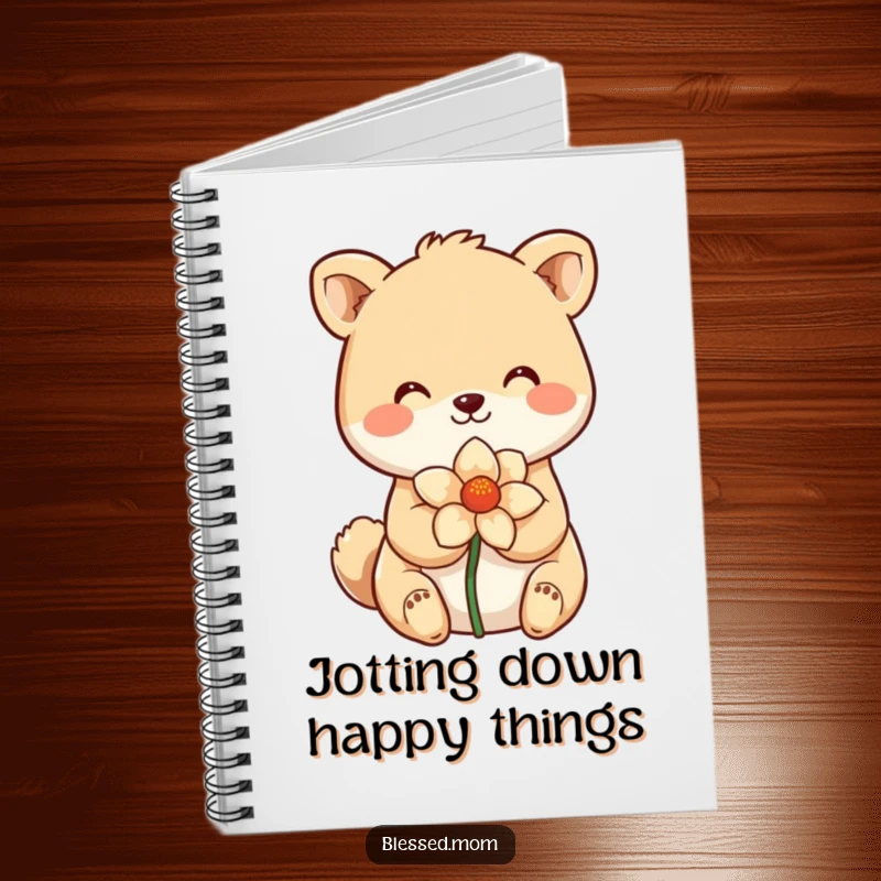 Funny Notebook with a smiling animal holding a flower, symbolizing sweetness and joy. Ideal for journaling. A thoughtful funny gift.