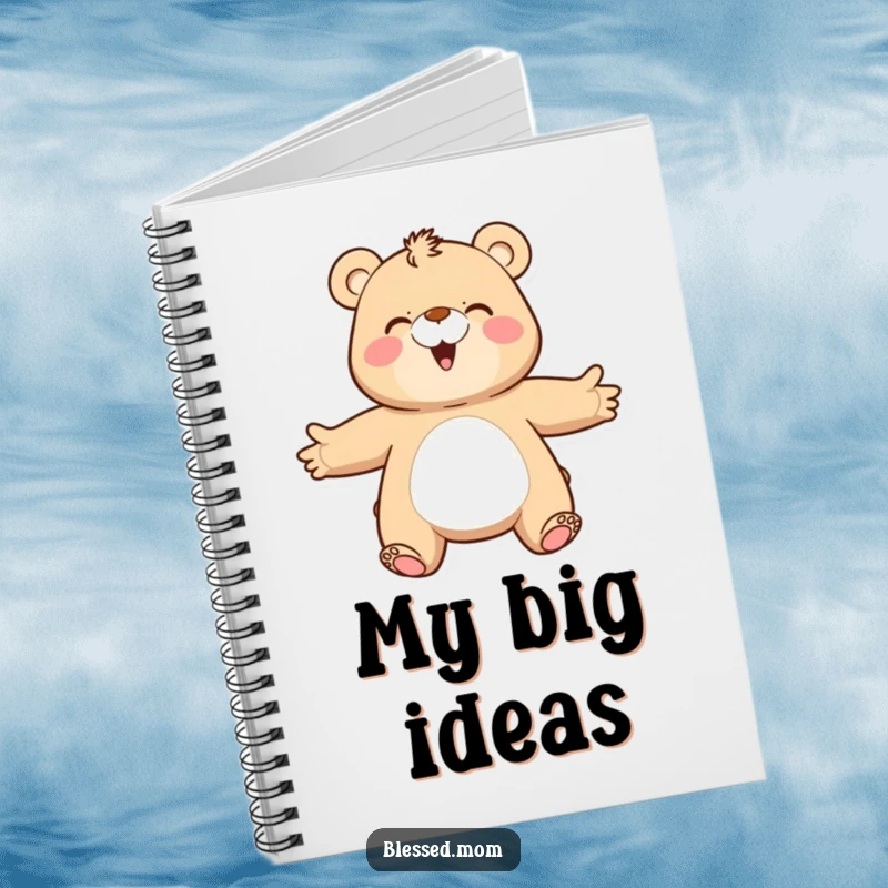 Funny bear mom notebook, a happy mama bear with arms outstretched, ready for a hug. Ideal for journaling and note-taking.