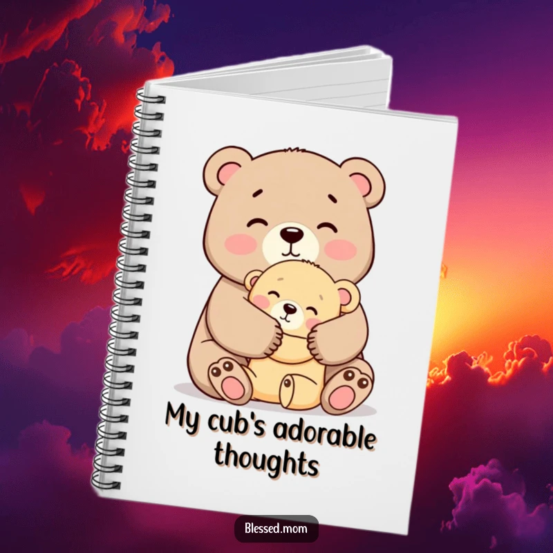 Funny Mama Bear Hug Notebook, a cute mother bear tightly hugging her cub with affection, perfect for journaling, excellent funny gift.