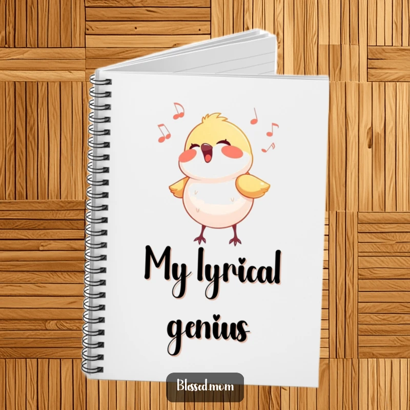 Funny bird notebook with a small bird singing joyfully, inspiring creativity and happy thoughts.