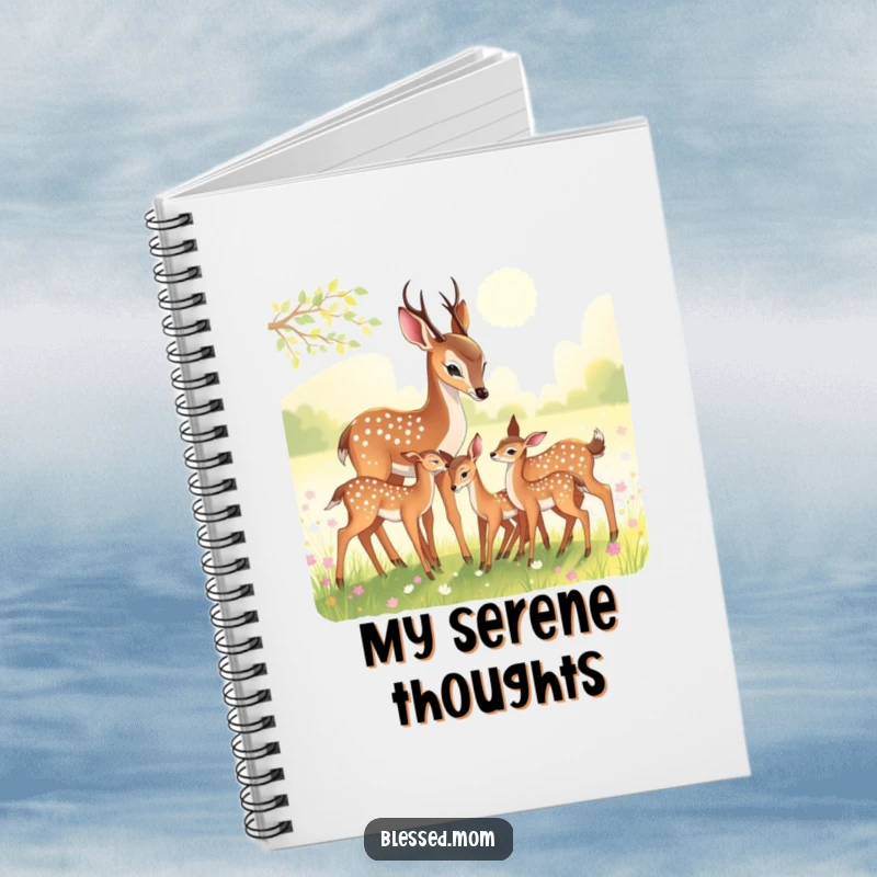 Funny Notebook: Deer mom and fawns in a meadow, for notes and nature journaling.