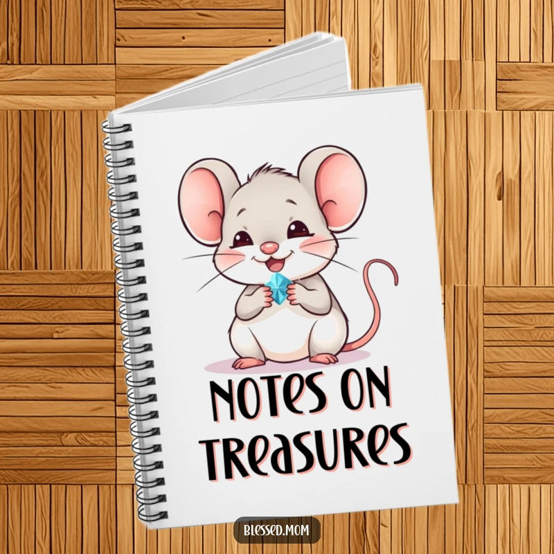 Funny mouse notebook with a cheerful mouse offering a tiny, sparkling jewel, inspiring creativity and bright ideas.