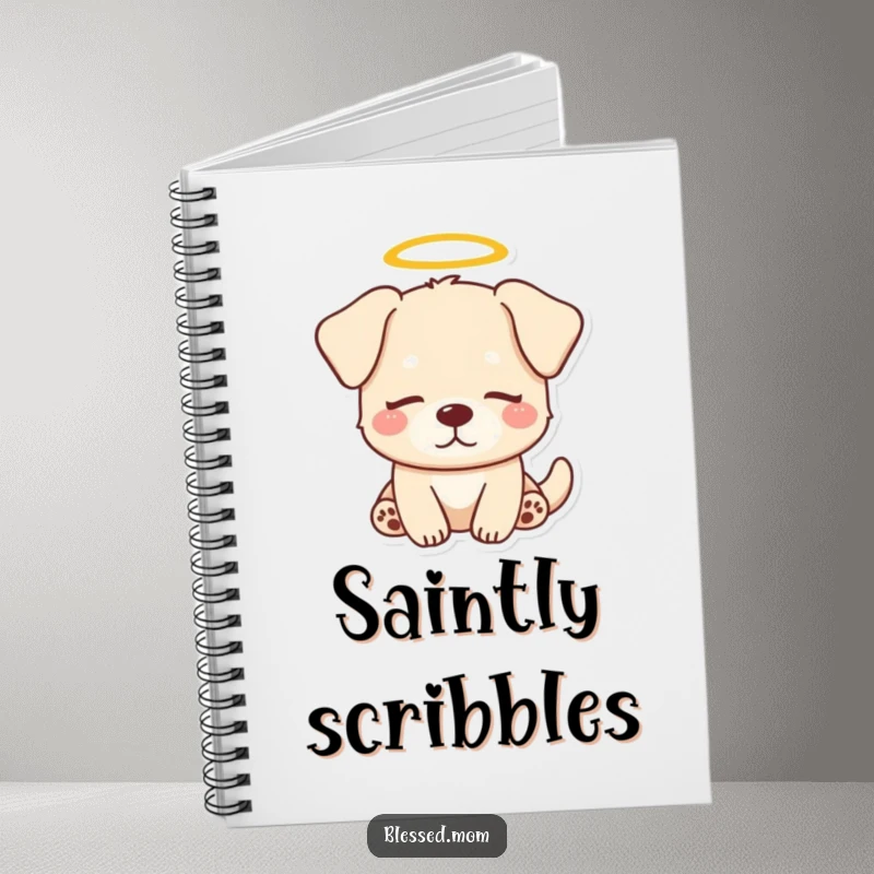 Funny Dog Halo Notebook: Kawaii dog with a halo looks serenely peaceful while writing. A cute and funny stationery item.