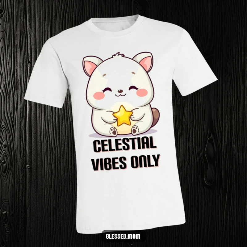 Funny T-Shirt depicting a content animal holding a small, glowing star with a serene and happy expression, ideal for a joyful gift.