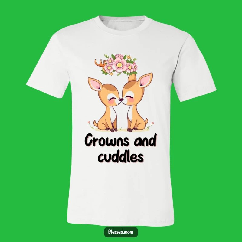 Kawaii Deer Mom T-Shirt - Adorable Floral Crown Gaze Tee for Nature Lovers