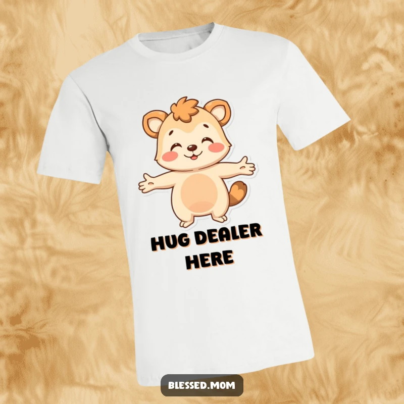 Funny T-Shirt: An animal with arms outstretched gives a warm, welcoming hug, conveying friendliness and comfort.