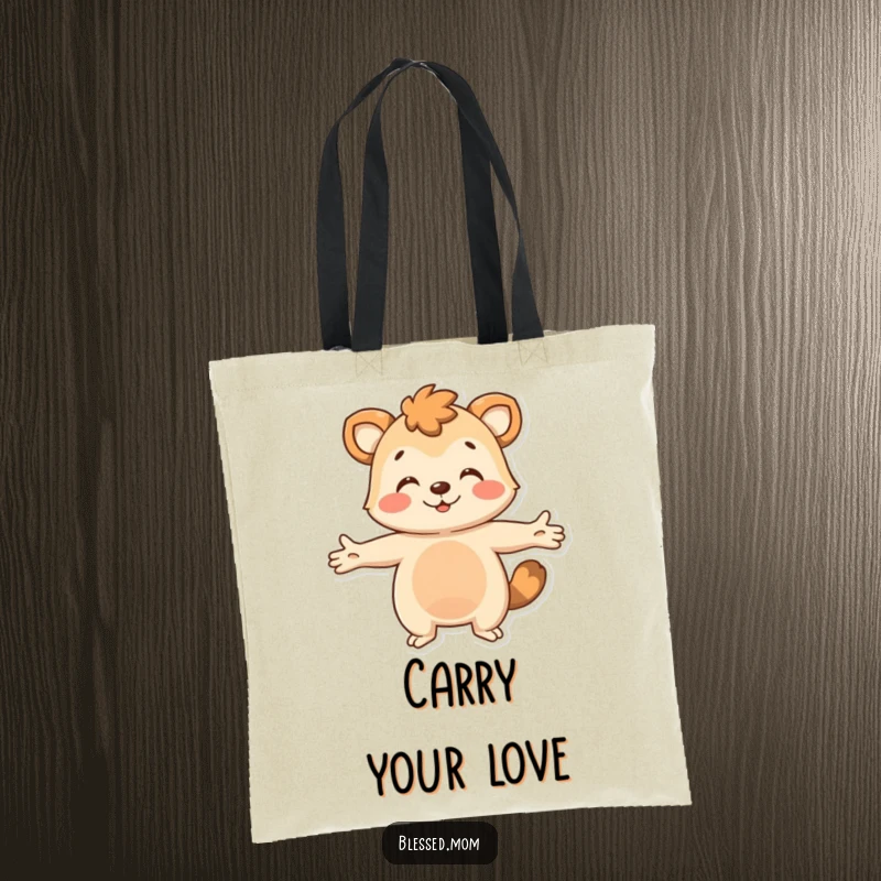 Funny Tote Bag: An animal with arms outstretched gives a warm, welcoming hug, perfect for carrying items with cheer.
