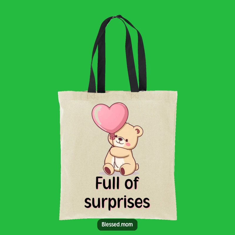 Funny Kawaii Bear Mom Tote Bag - Heart Balloon Carry-All Gift
