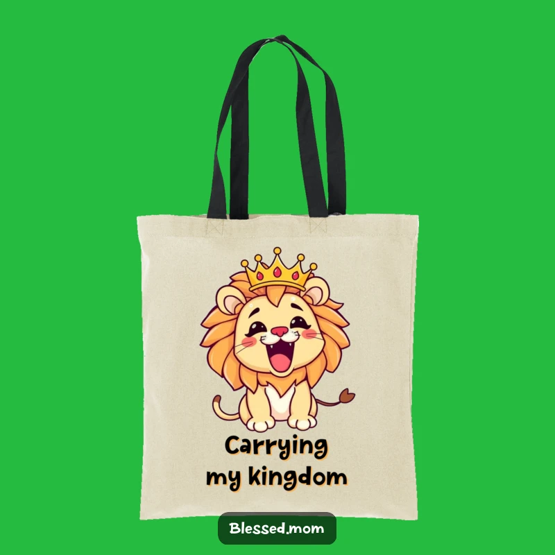 Funny Kawaii Lion Mom Tote Bag - Playful Roar Crown Carryall
